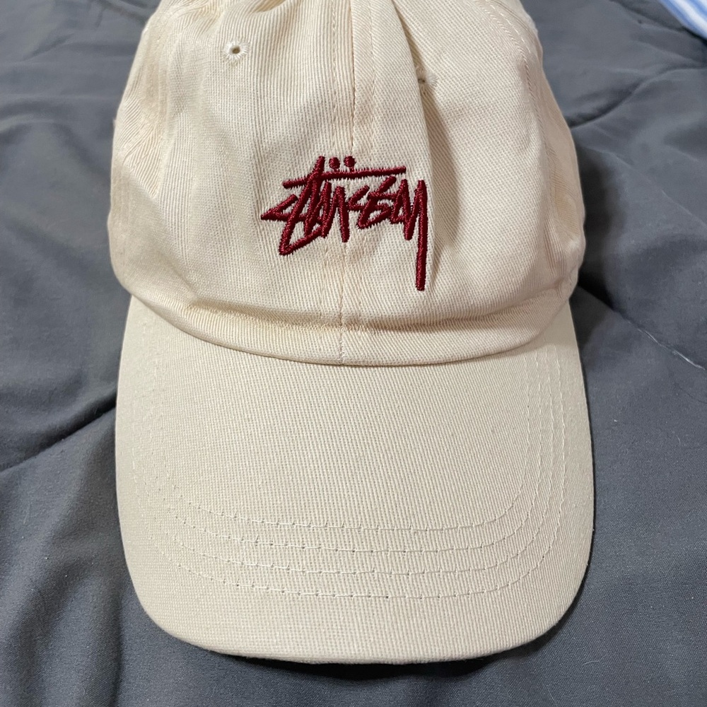Stussy Beige Cap with Maroon Logo